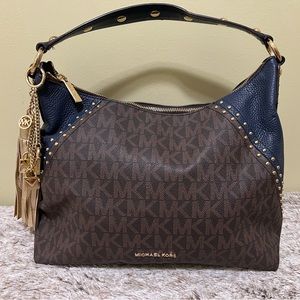 Michael Kors Brown/Blue Studded Trimmed Hobo Shoulder Bag